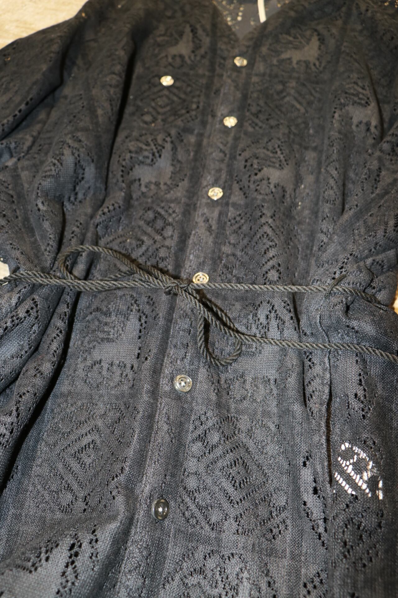 Sasquatchfabrix. VELVET LACE WA–NECK SHIRT (BLACK) 23AW–SY9−002