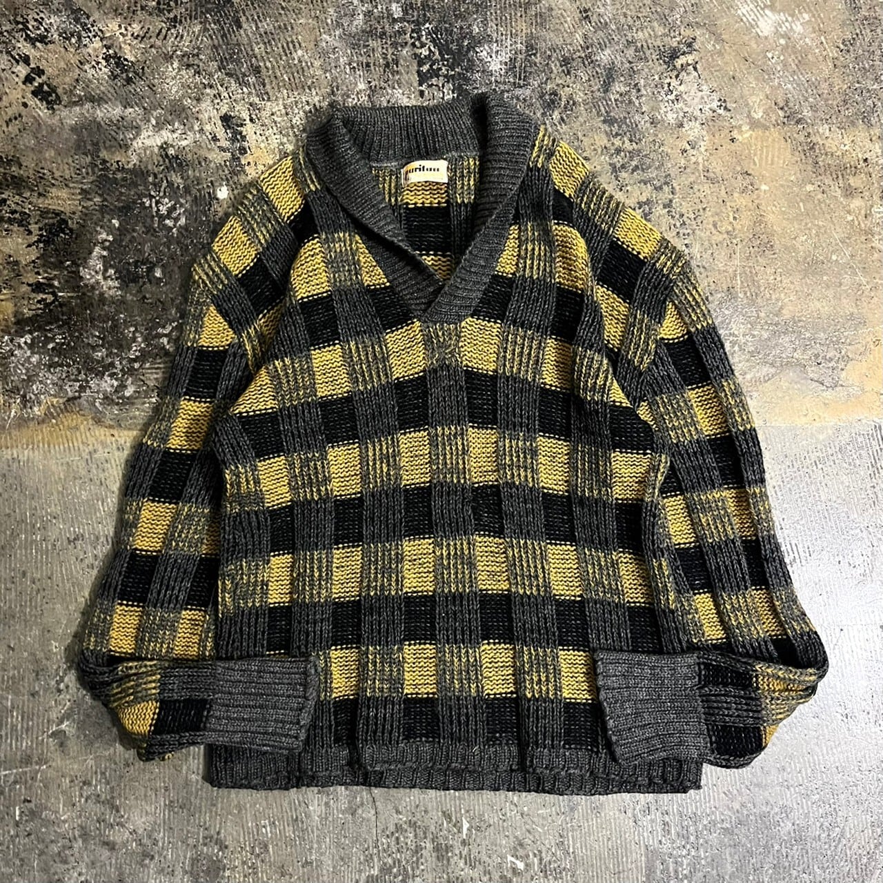 50s PURITAN Block Check Shawll Collar Knit
