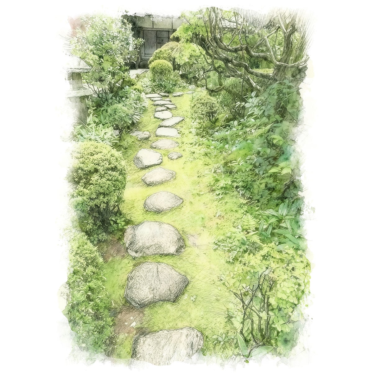 絵画 日本 京都府 高桐院 苔と青もみじ 風景画 インテリアアート額付き 水彩画・油絵風 WAT0176