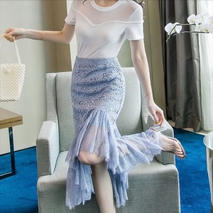 【送料無料】 マーメイドスカート  レース  アシンメトリー丈・アンバランス丈  Aライン・フレア  タイト  ペンシルスカート  ハイウェスト  エレガント系  きれいめ  大人可愛い  レディースファッション  可愛い  韓国  30代・40代  パーティ・二次会・結婚式・演奏会