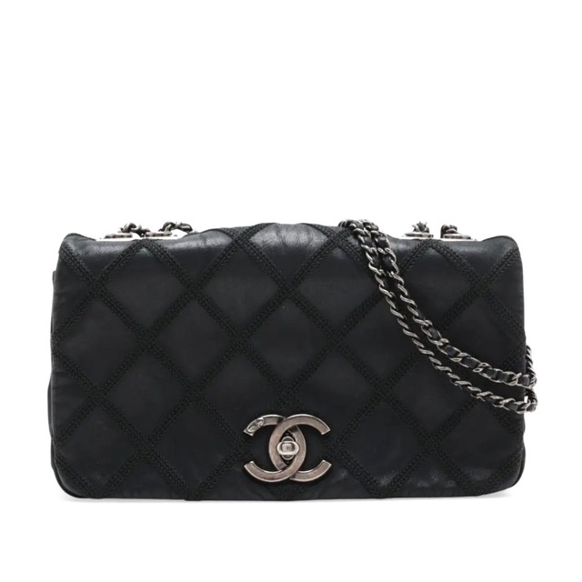 Rare◇CHANEL Matelasse Shoulder Bag Leather Black Single Flap Double Chain Bag 17874187 17 1004