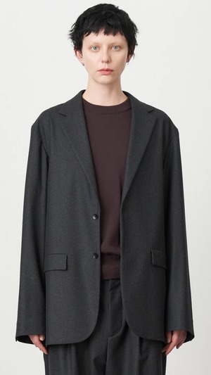 ATON -MERINO COLLEGE FLANNEL | TAILORED JACKET-: CHARCOAL GRAY, : BLACK,