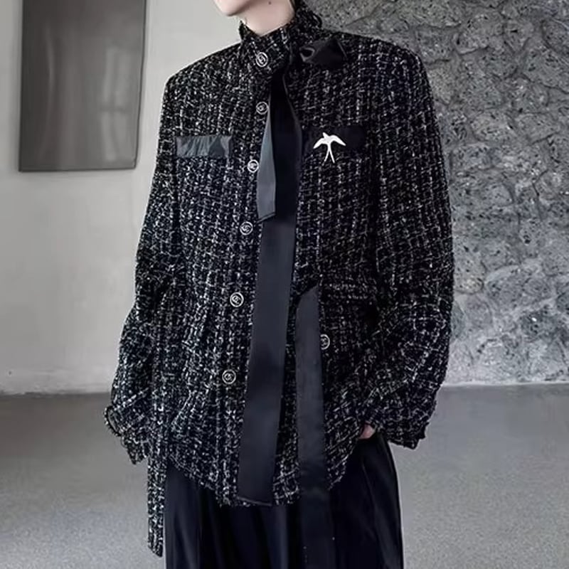 ボタンフロント ヒップ丈 ツイード調 ジャケット 1color MOJ0140