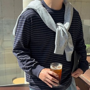 シンプルベーシック細ボーダーロングTシャツ　1324