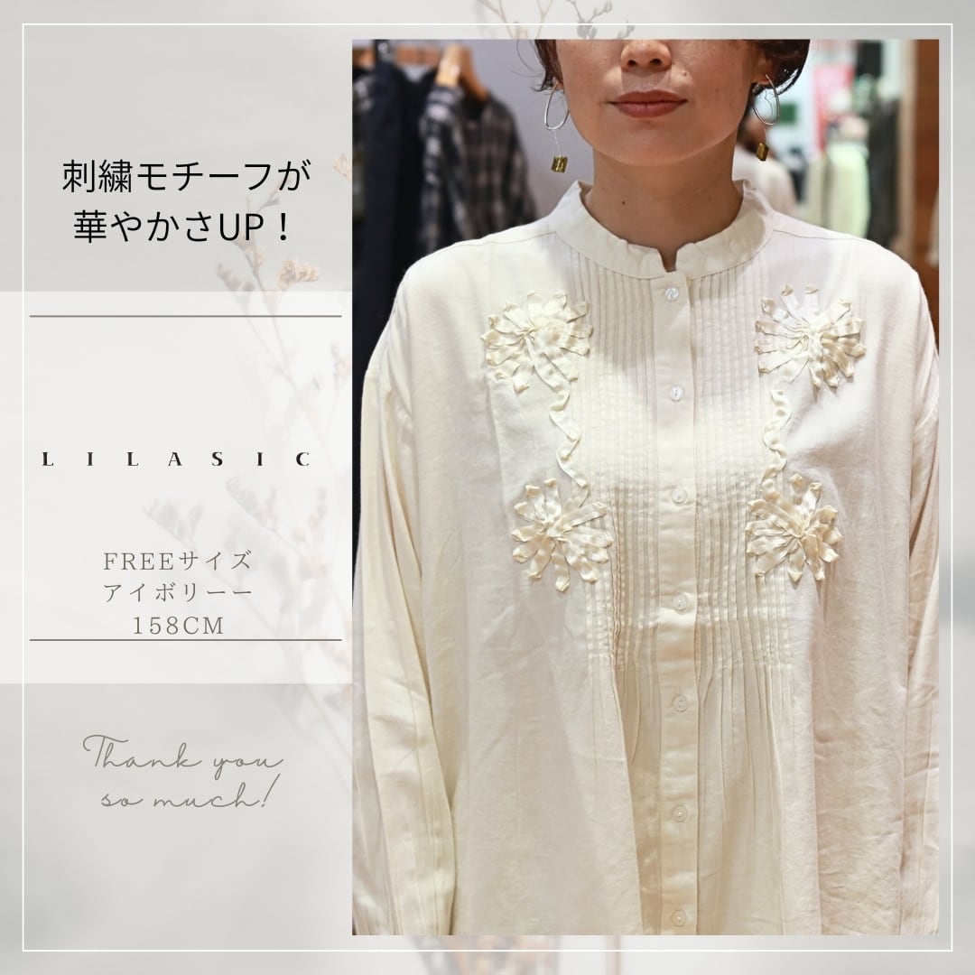 LILASIC/SGMQ5477/リラシク/テープ刺繍ピンタックブラウス/春秋