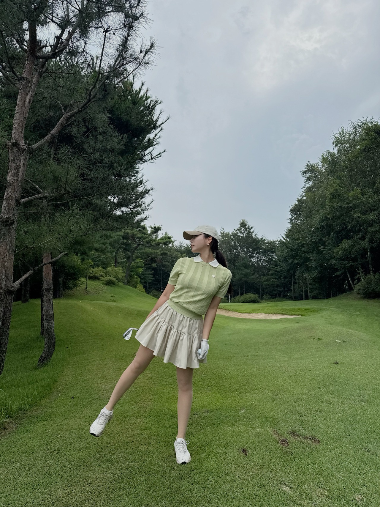 GOXO ゴーエックスオー メタルハートカラー ニットトップ オリーブ