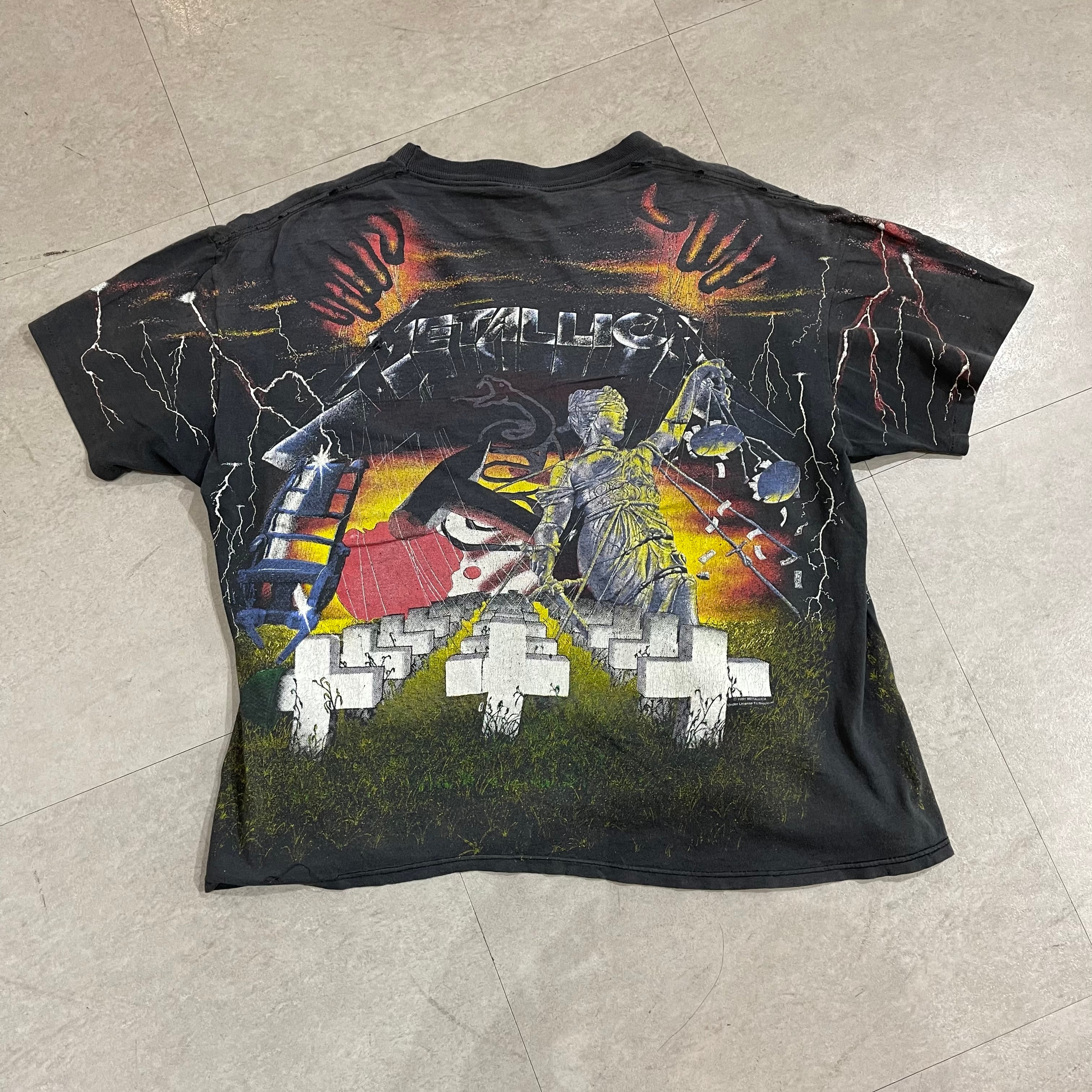 90年代 USA製 size:XL【 METALLICA 】メタリカ バンドTシャツ バンT プリント T 両面プリント 総柄 ブラック 黒 古着  古着屋 高円寺 ビンテージ