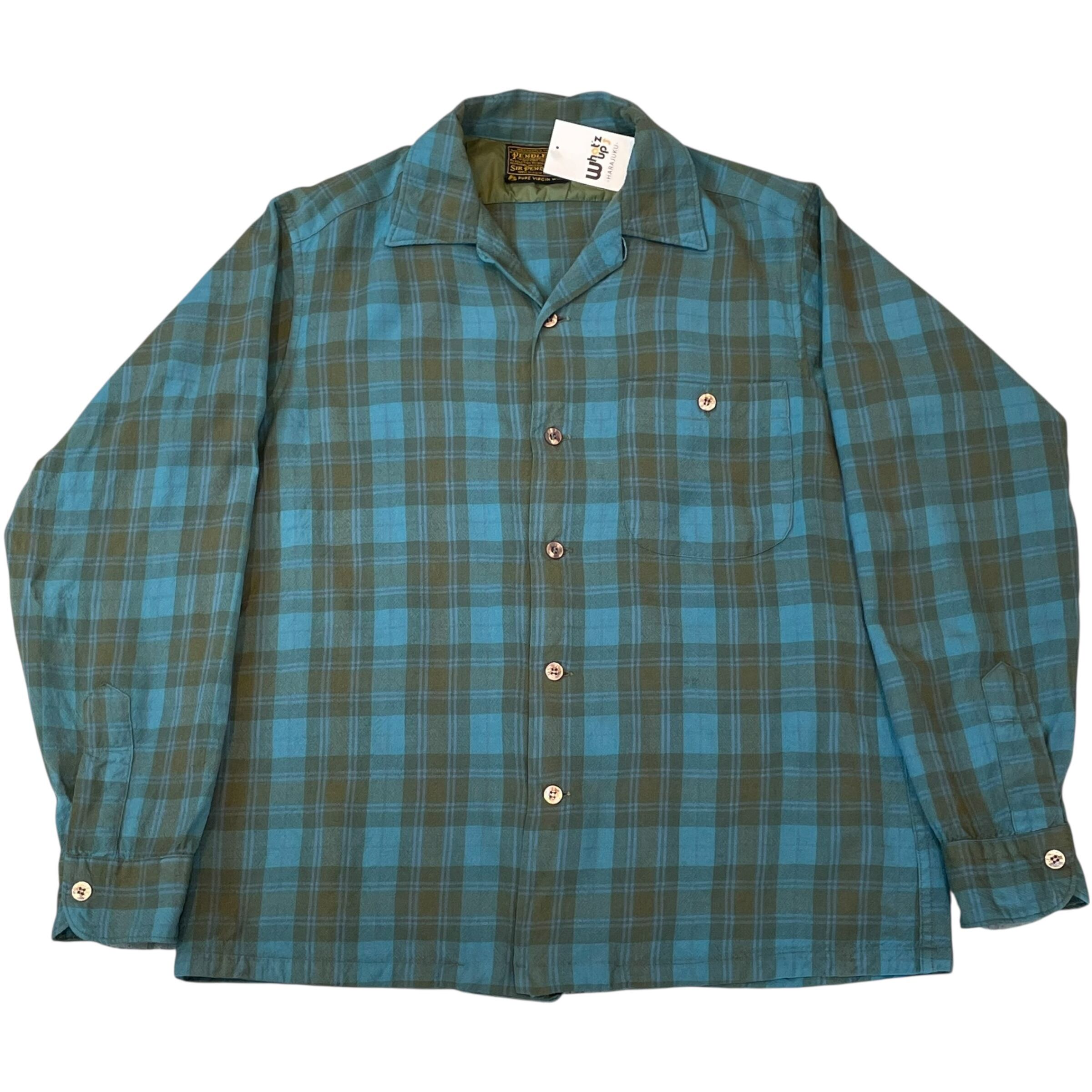 60s SIR PENDLETON "Turquoise khaki check" wool shirt