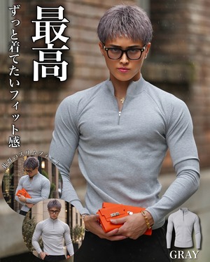 PREMIUM ZIP SLIM KNIT GRAY【BLA-26009】