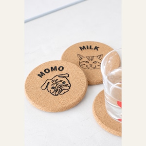 【名入れ コルク木製コースター】吸水・滑り止め おしゃれデザイン グラス/マグカップ用 直径 10cm× 厚さ 10 mm