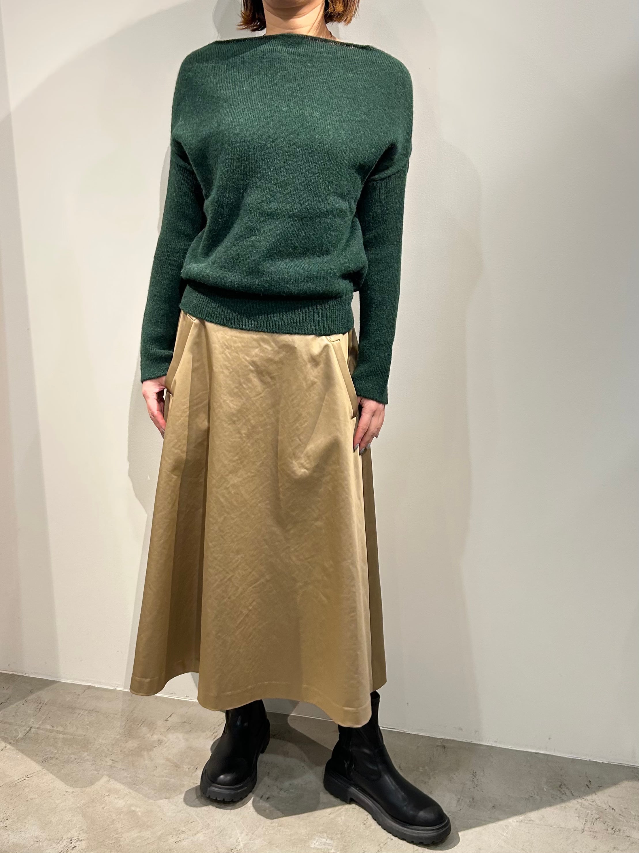 レザライクハードサテンスカート(Sh・キャメル)