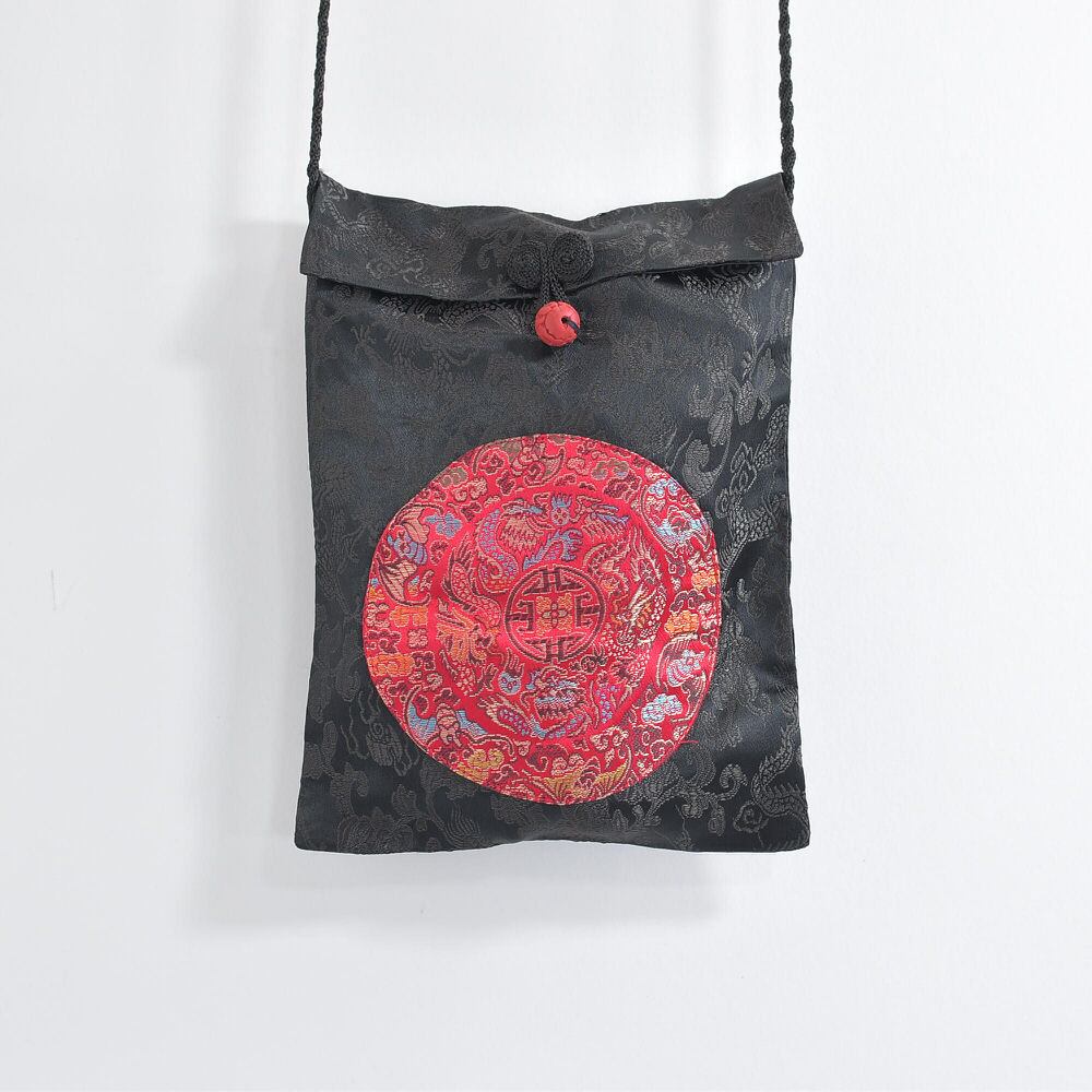 Asian vintage 龍 チャイナ 刺繍デザイン ブロケード ポシェット ポーチ ヴィンテージ ドラゴン 総刺繍 ビンテージ シャトル織