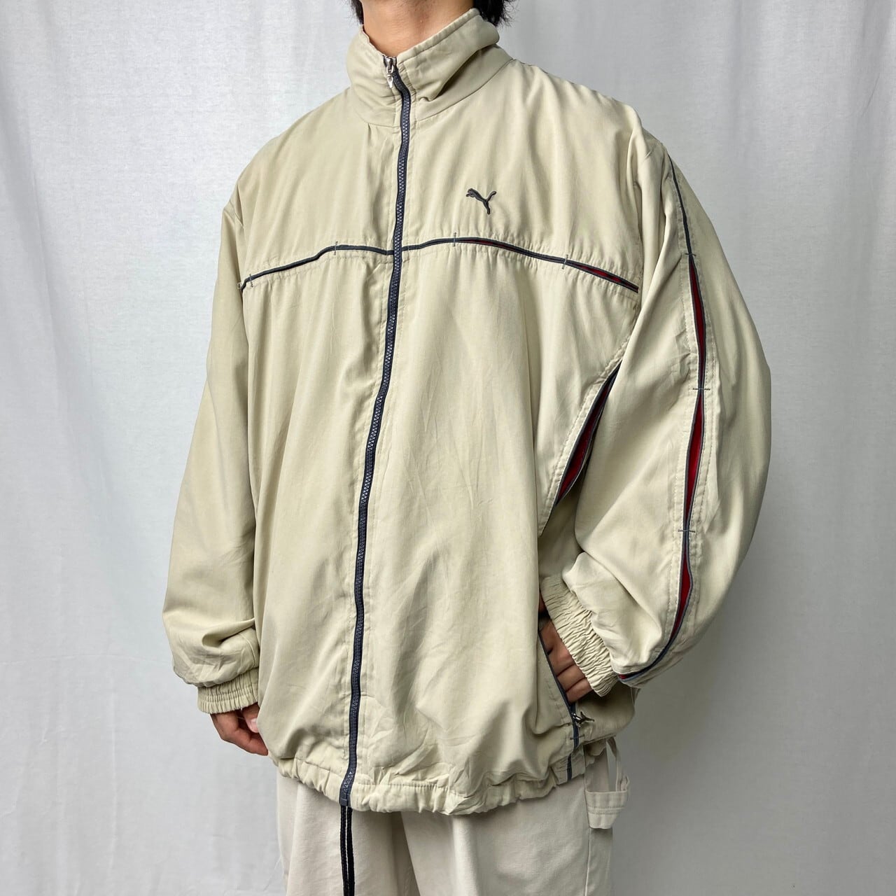 00年代 PUMA プーマ トラックジャケット ポリエステル タックラインデザイン メンズXL 古着 00s ヴィンテージ VINTAGE Y2K  ハイネック【ナイロンジャケット】/ベージュ | cave 古着屋【公式】古着通販サイト