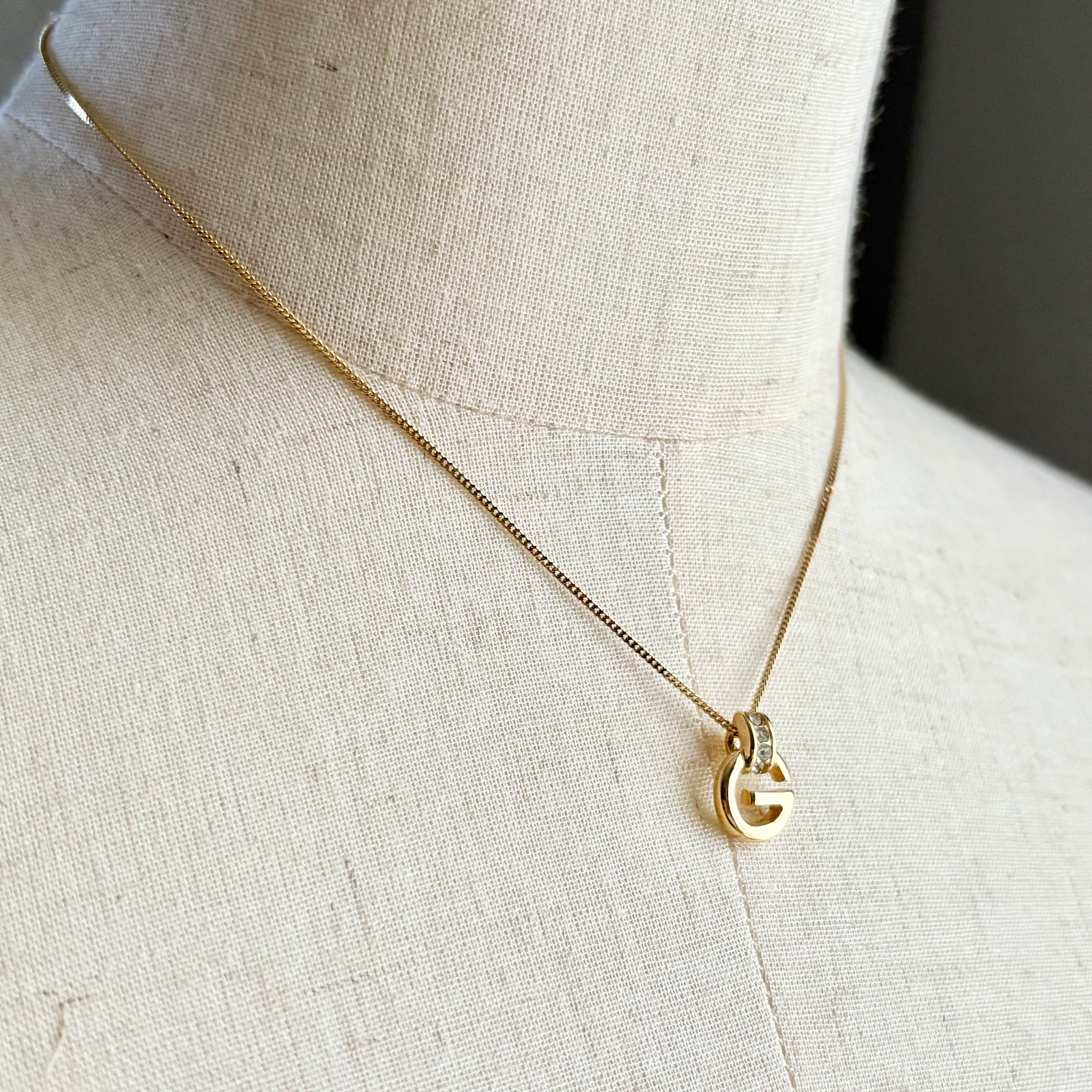 Givenchy vintage logo rhinestone gold necklace ジバンシー