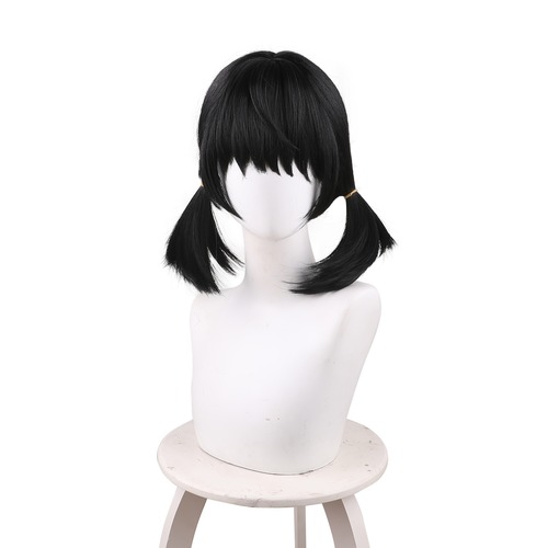 【042X】 コスプレ耐熱ウィッグ ブラック ツインテール 二つ結び ウィッグ ★VOCALOID/歌愛ユキ 等 ★受注品★