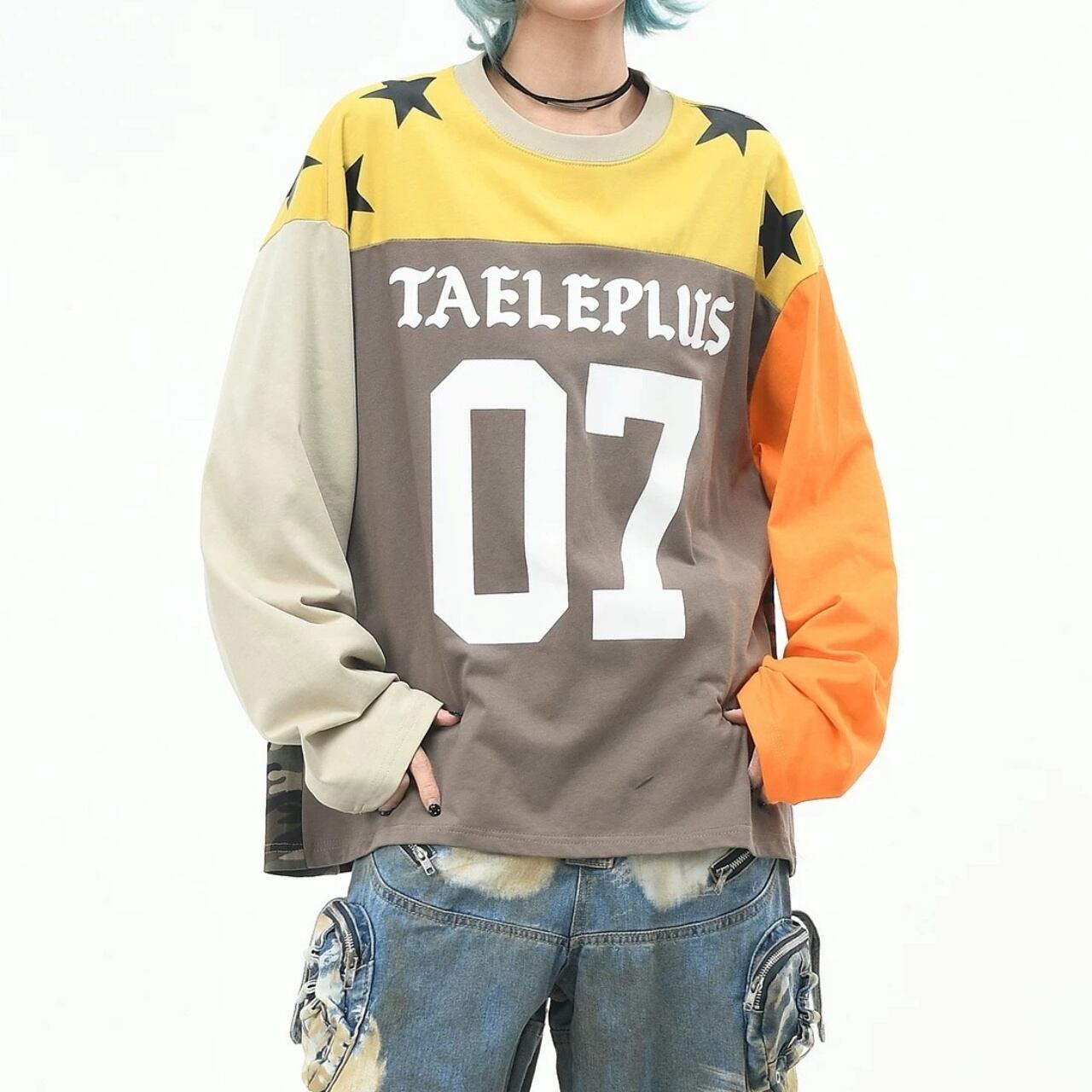クレイジーパターンスポーツミックスロングTシャツ 1col R02571