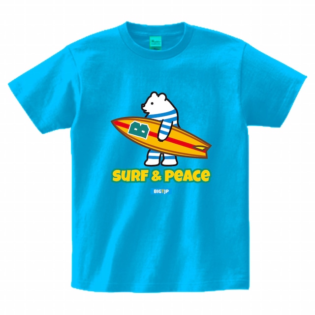ヒグマくんSURF & PEACEサーフボード Tシャツ　ターコイズ