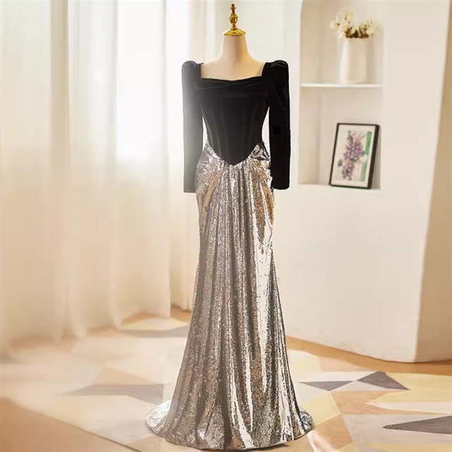 メタリックスパンコールドレス　D1240