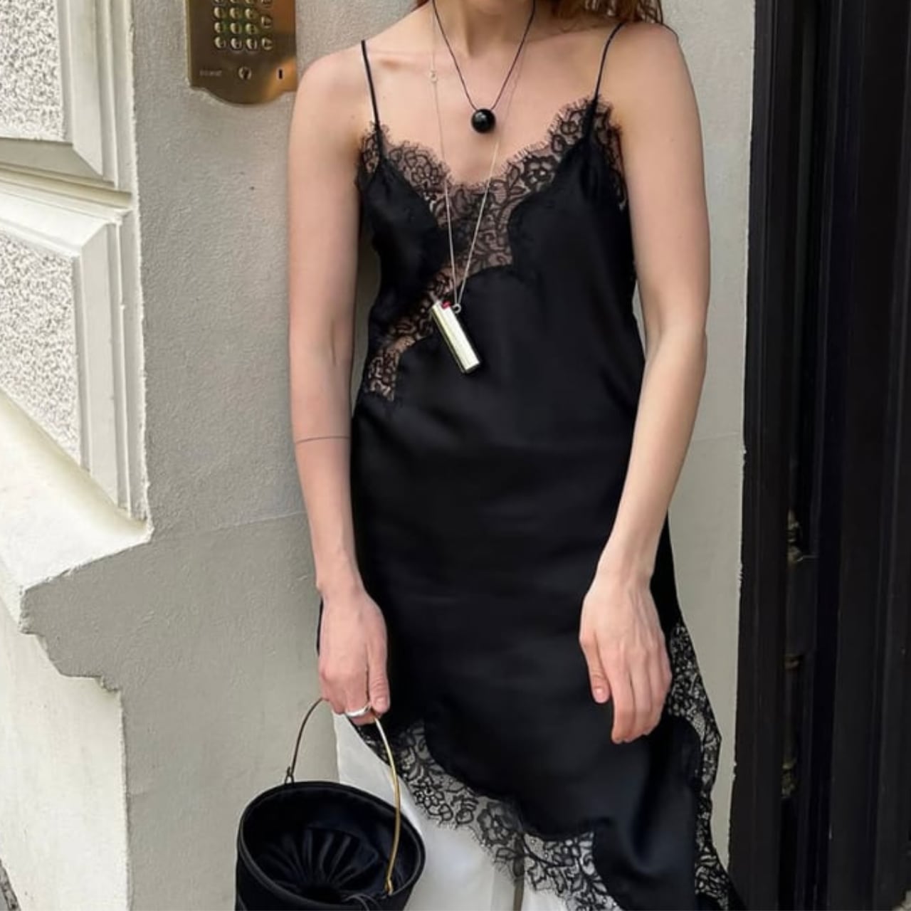 レーストリム サテンキャミソールワンピース3412914