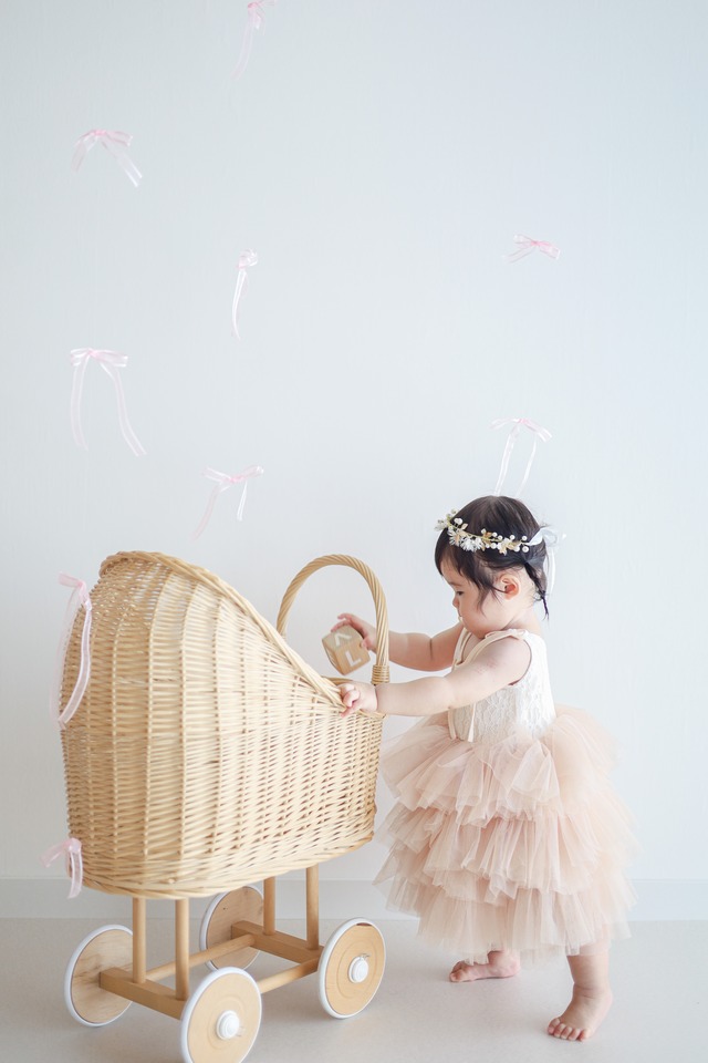 即納tiered dress＆キラキラリーフ花冠②点set 　一部お取り寄せ