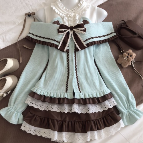 ゆめかわ♡ミントキャットニット＆ミニスカート　set111