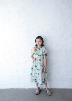【24SS】ミチリコ(michirico) Souvenir front open dress  グリーン【L・XL】ワンピース