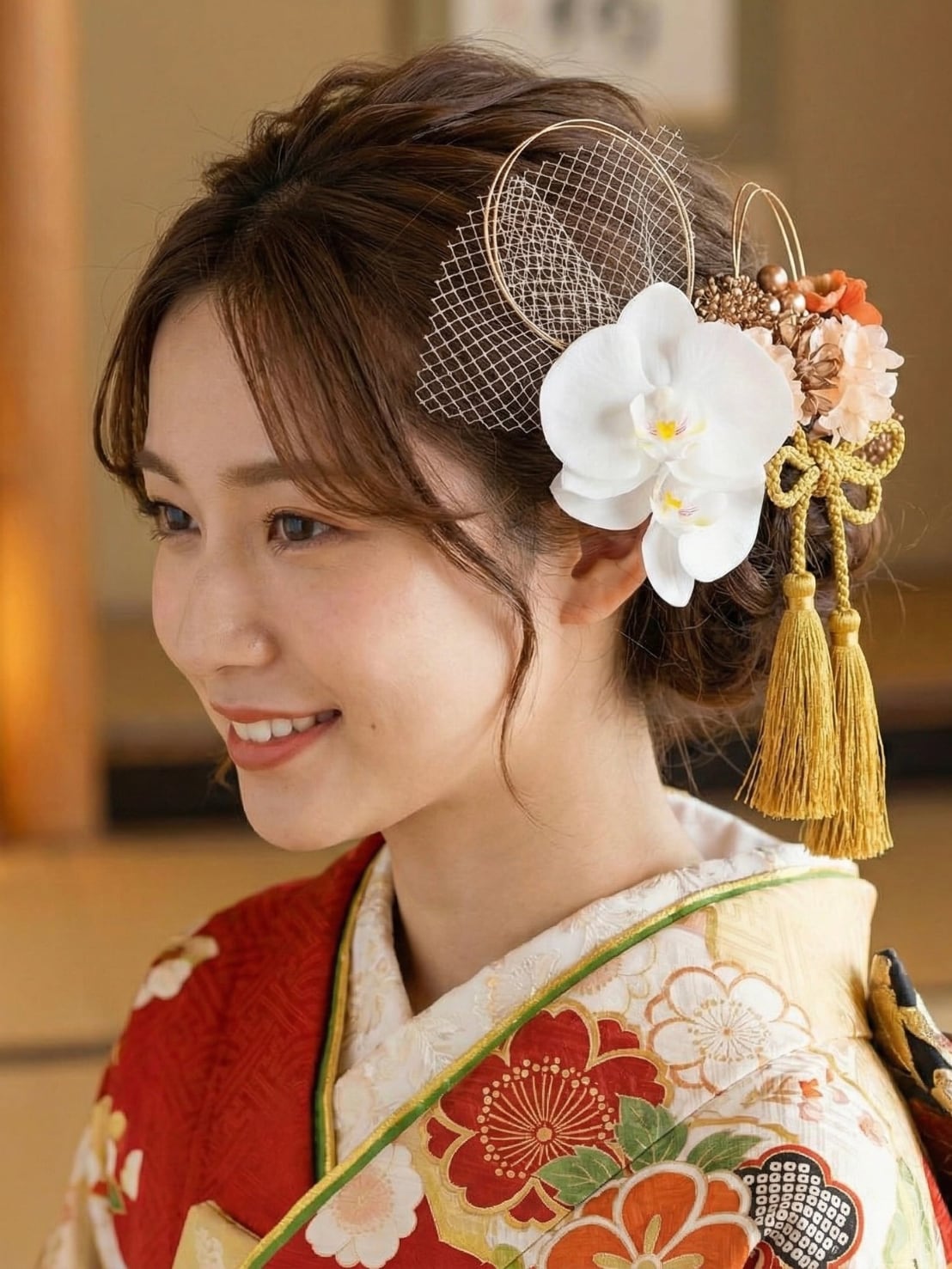 【凛とした胡蝶蘭髪飾り❤︎ジュリアオレンジ】 振袖 成人式 ヘアドレス ヘアパーツ プリザーブドフラワー ドライフラワーフラワー k-0051