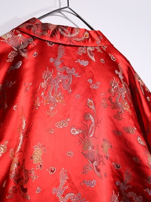 "龍" full pattern glossy fabric special open collar s/s shirt