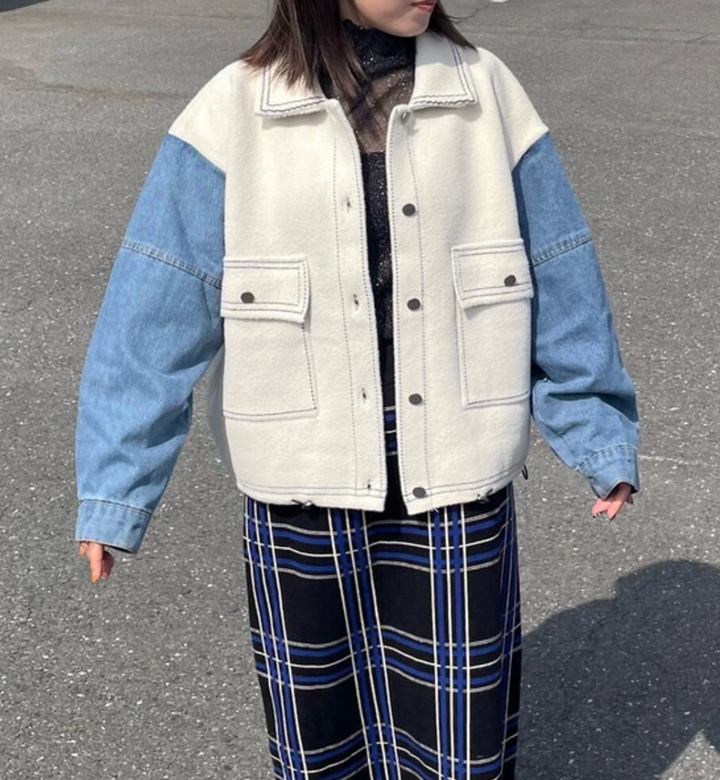 ナンバーミーTOKYO"DENIM DOCKING KNIT JACKET"IVORY