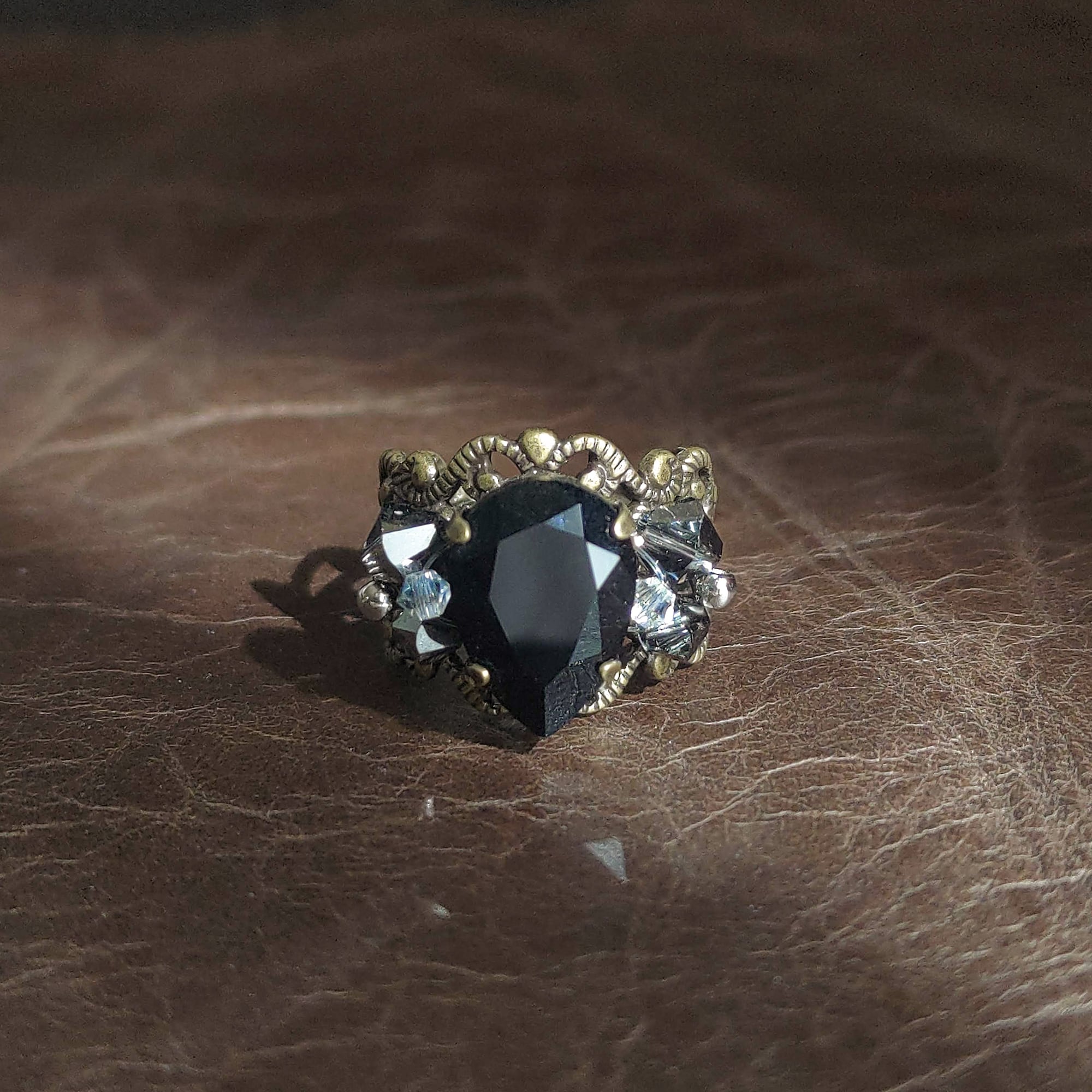 【vintage】ブラック 黒 ストーン デザイン レトロ リング 指輪