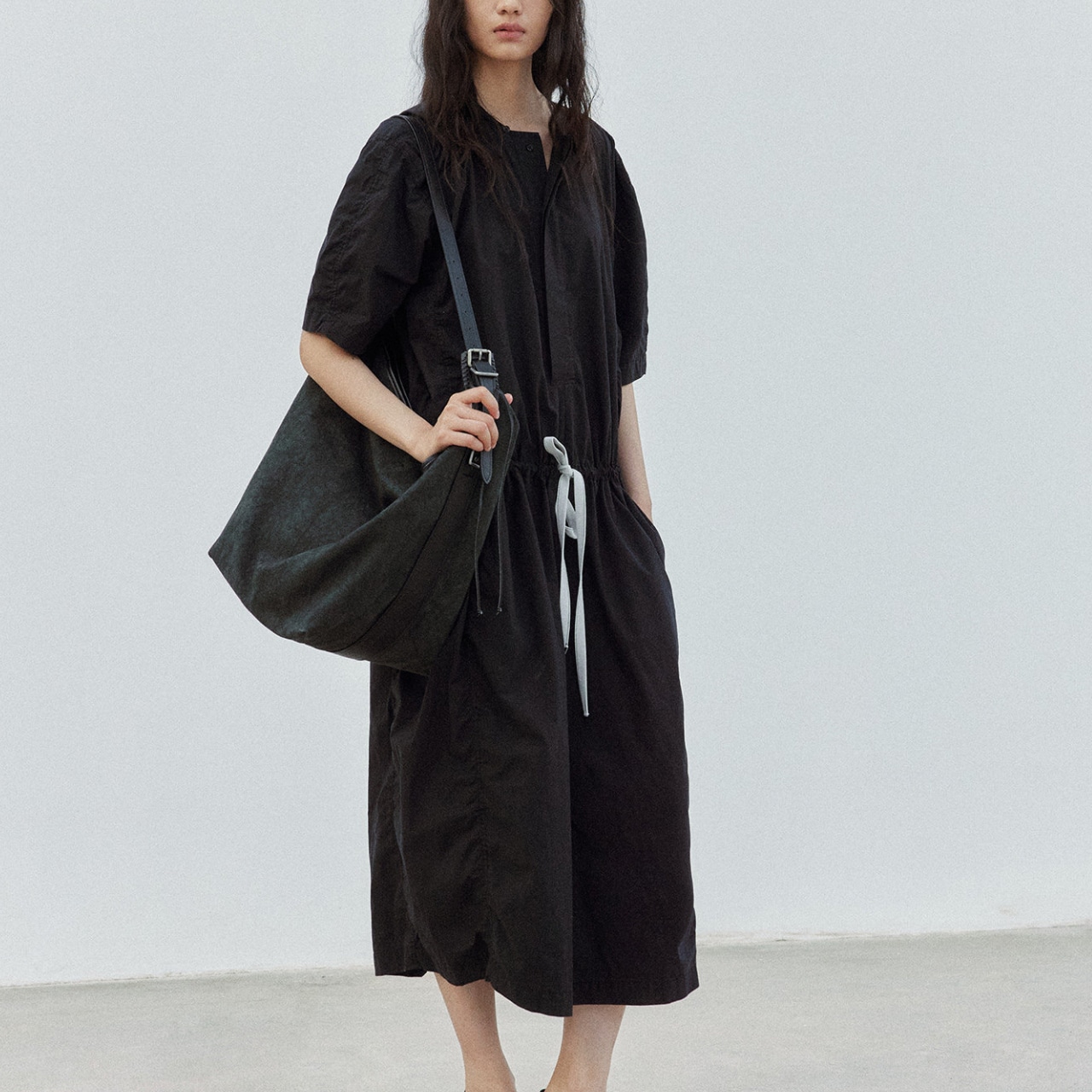 Drawstring Midi shirt Dress T4320