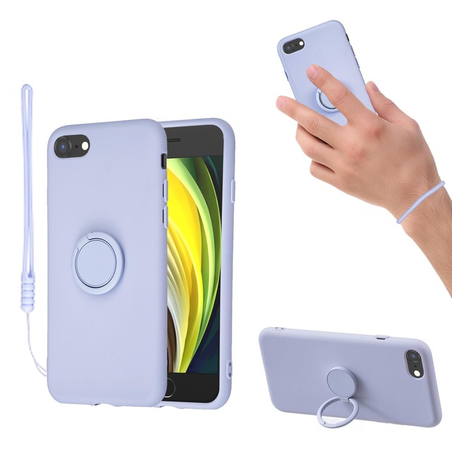 for iPhone SE 第3世代 (2022) / iPhone SE 第2世代 (2020) / iPhone8 / iPhone7 ケース 液状シリカゲル親肌TPU新型携帯スタンド保護カバーカップル 放熱強純色極シンプル(se3うすむらさき)