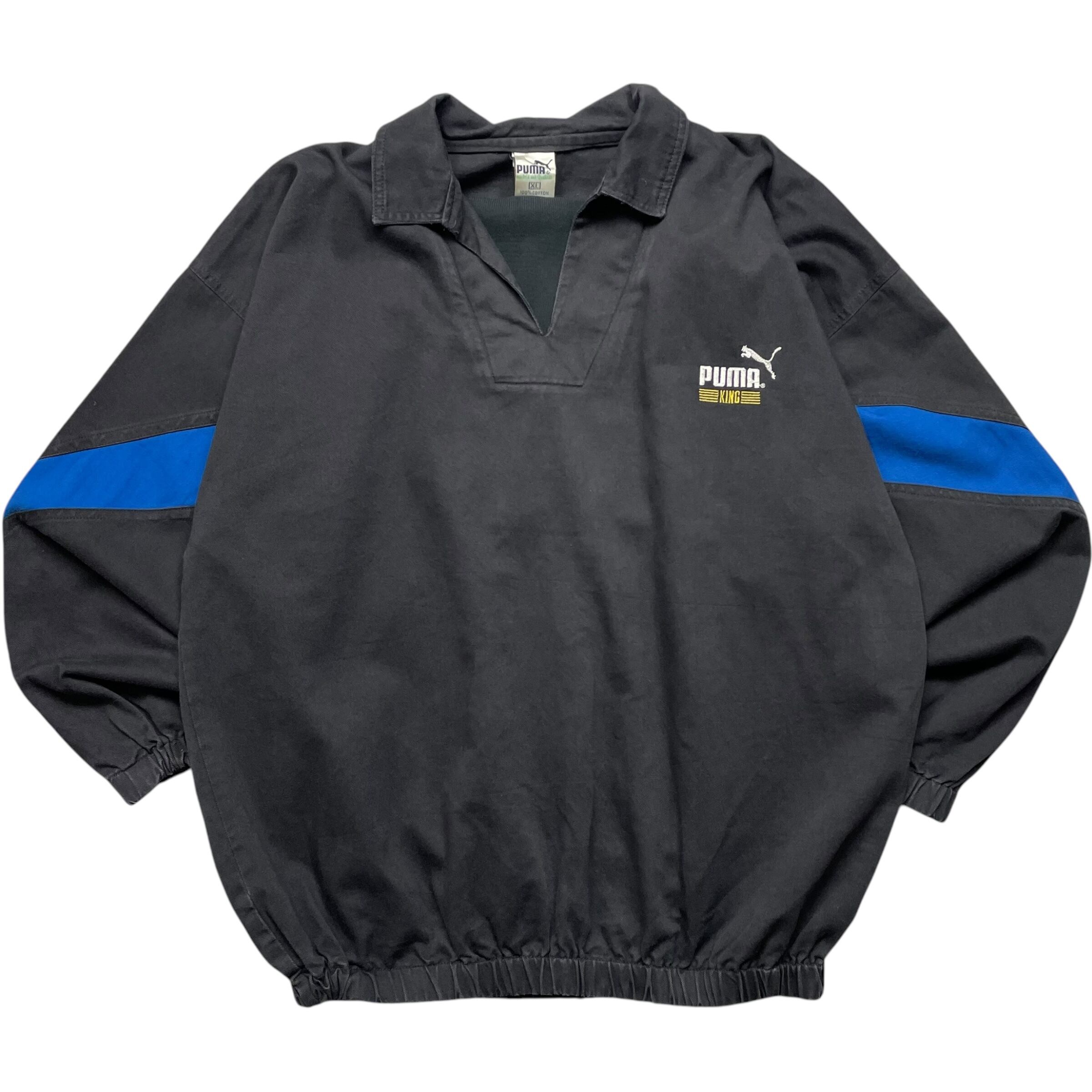 《XL》 PUMA プーマ ドリルトップ デニム調 刺繍ロゴ ブラック 90年代 vintage no.6345