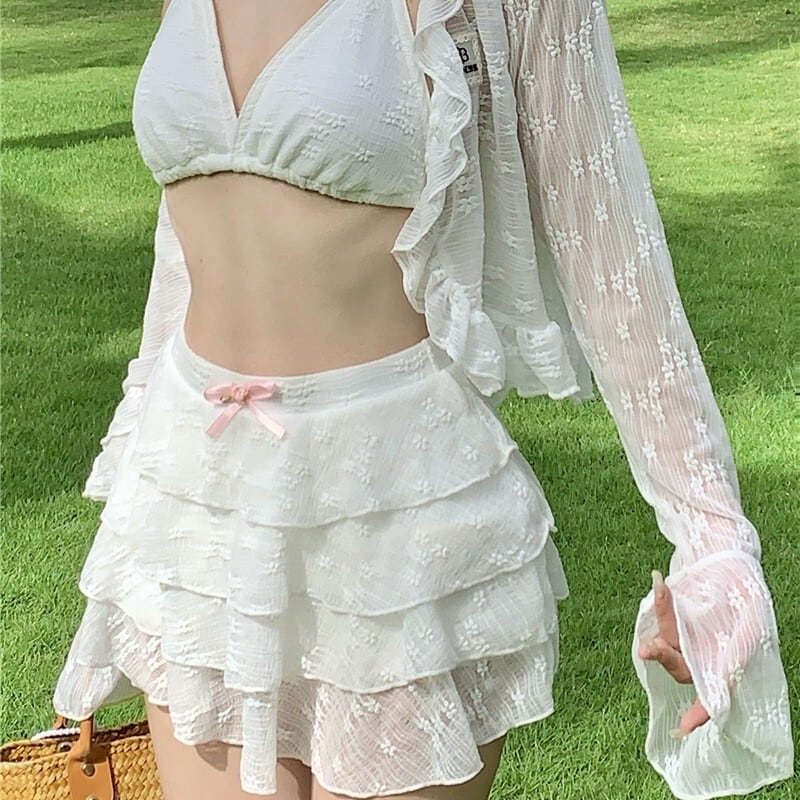3点セット】水着 ビキニ スカートビキニ ガーリー ティアードスカート