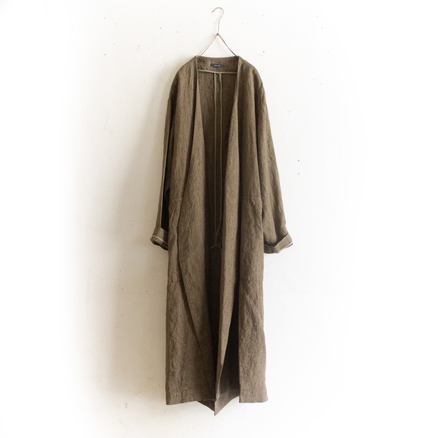 cache-coeur coat／mid weight linen〈khaki×gray〉