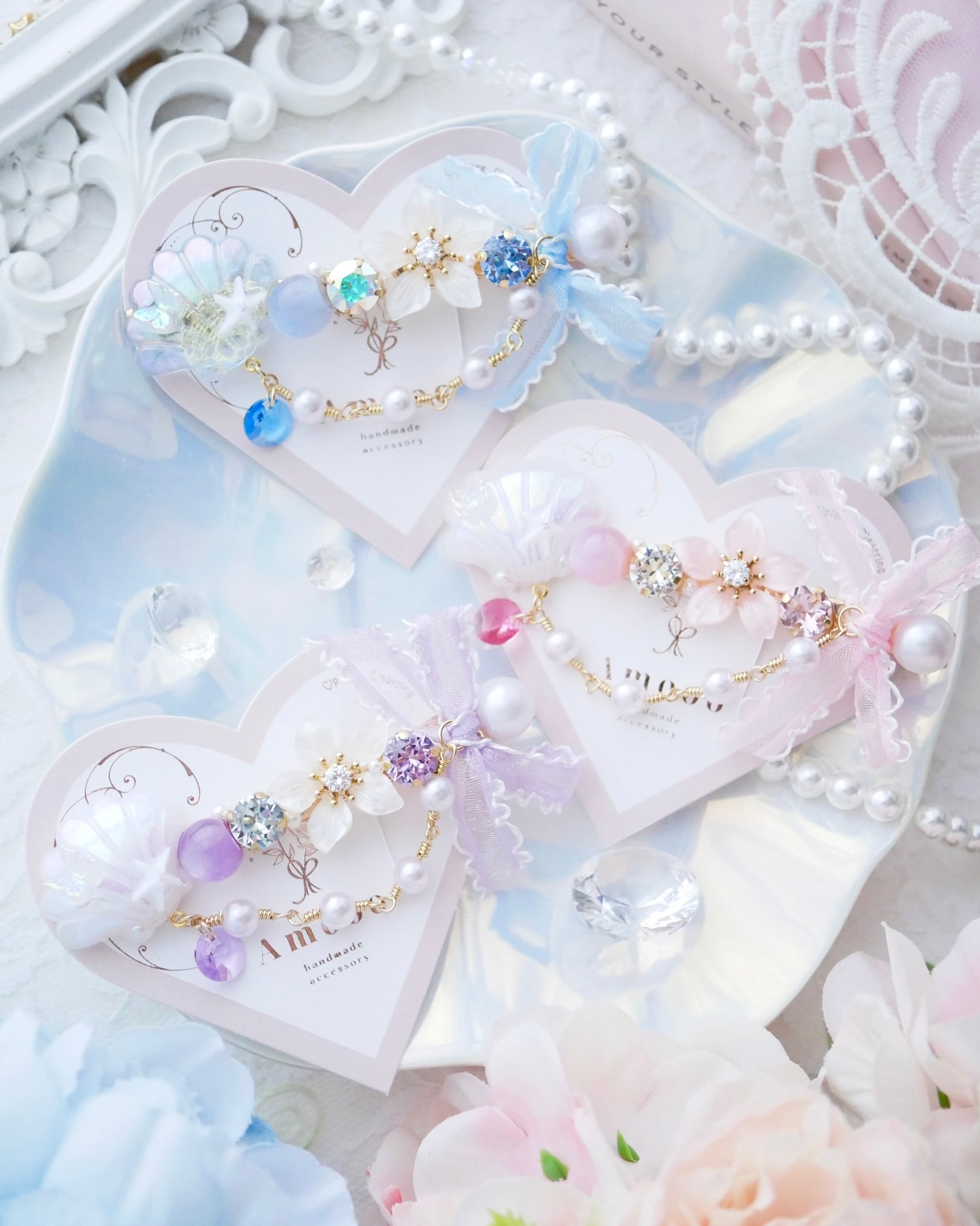 期間限定】8607 シェルフラワービジューヘアクリップ/イヤリング | Amooo