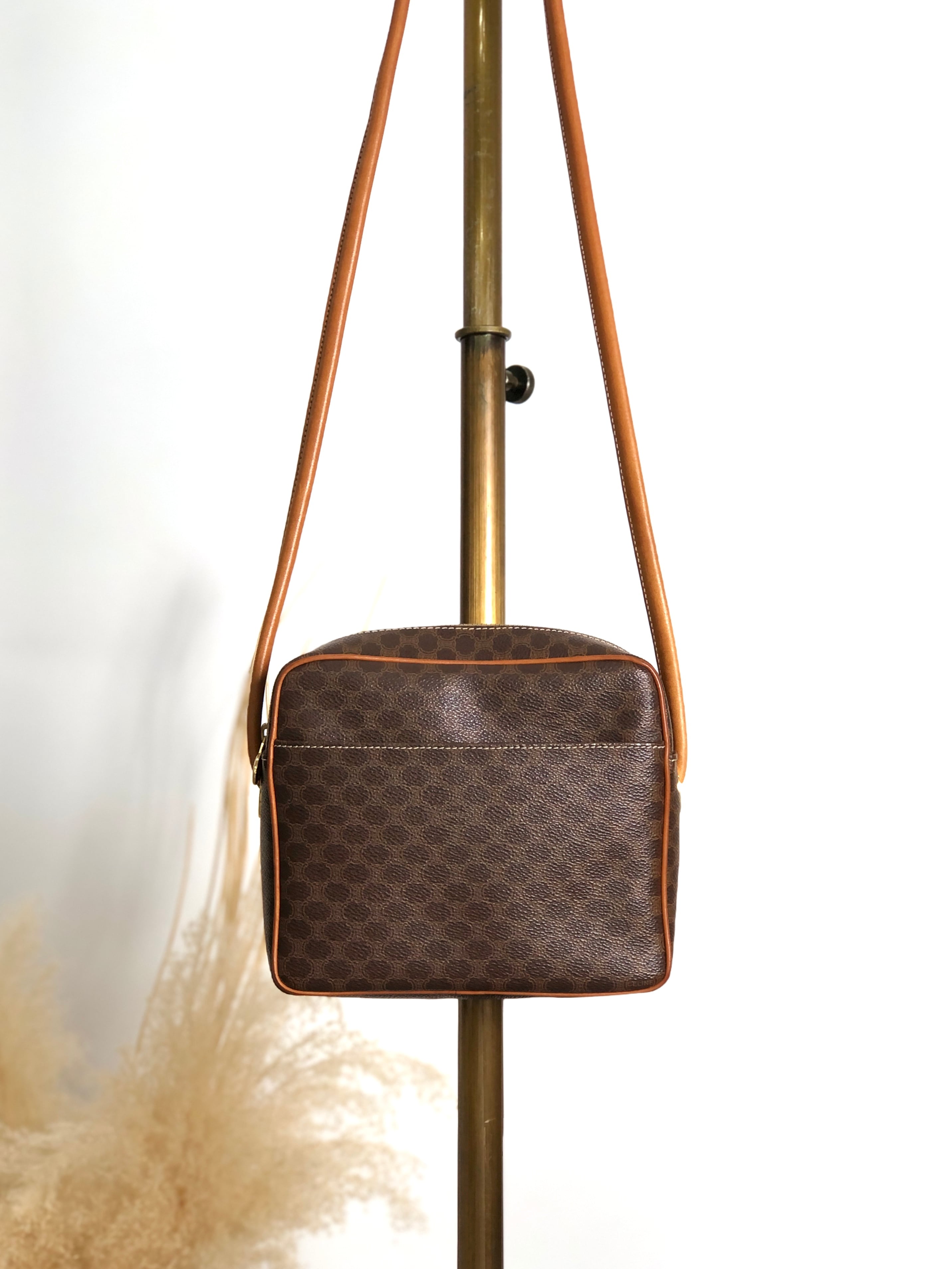 CELINE セリーヌ マカダム ショルダーバッグ ブラウン PVC レザー vintage ヴィンテージ オールド 6yth7d