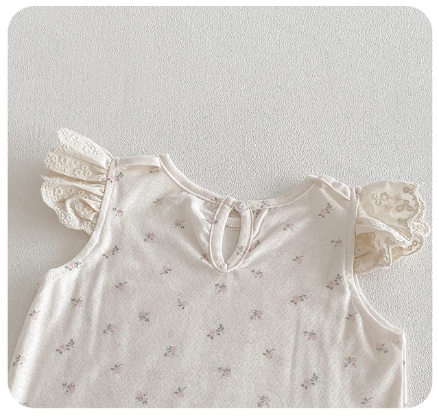 【セット】フリル袖小花柄半袖Tシャツサロペットロンパースセット - 15
