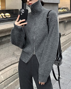 ハイネックジップアップニットカーディガン　V10029