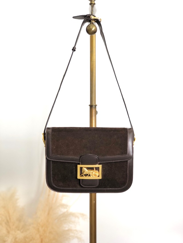 CELINE セリーヌ ショルダーバッグ ブラウン 馬車 ホースキャリッジ スエード レザー vintage ヴィンテージ オールド 8kncfy