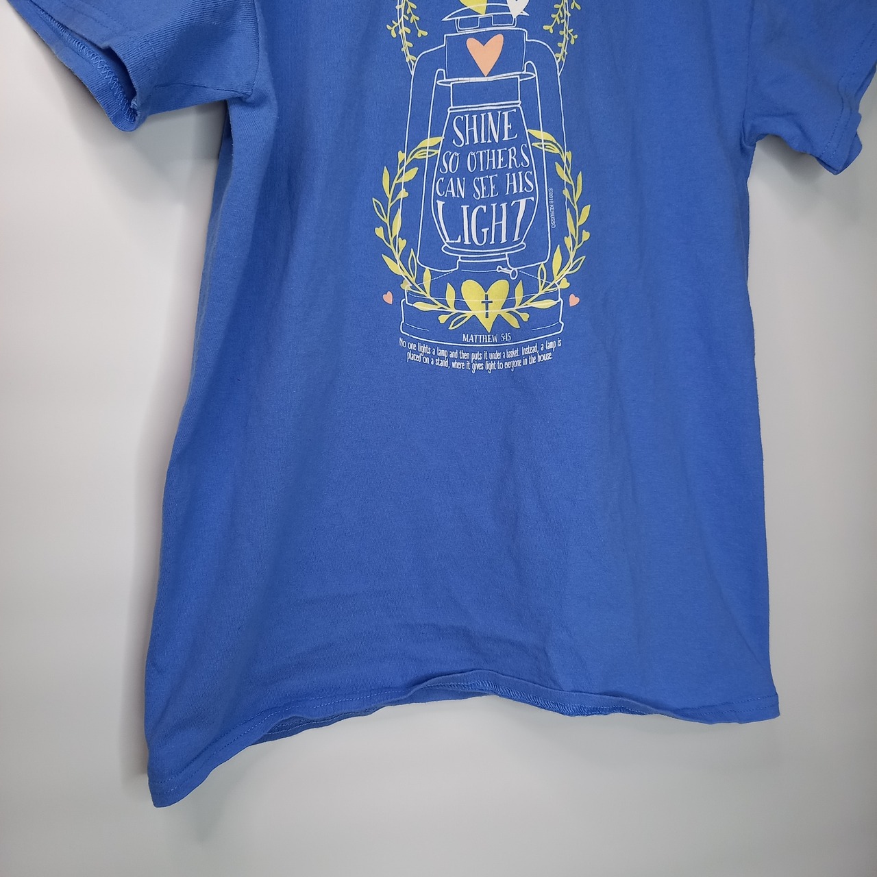 ギルダン　クルーネック　プリントTシャツ　半袖　くすみブルー　S