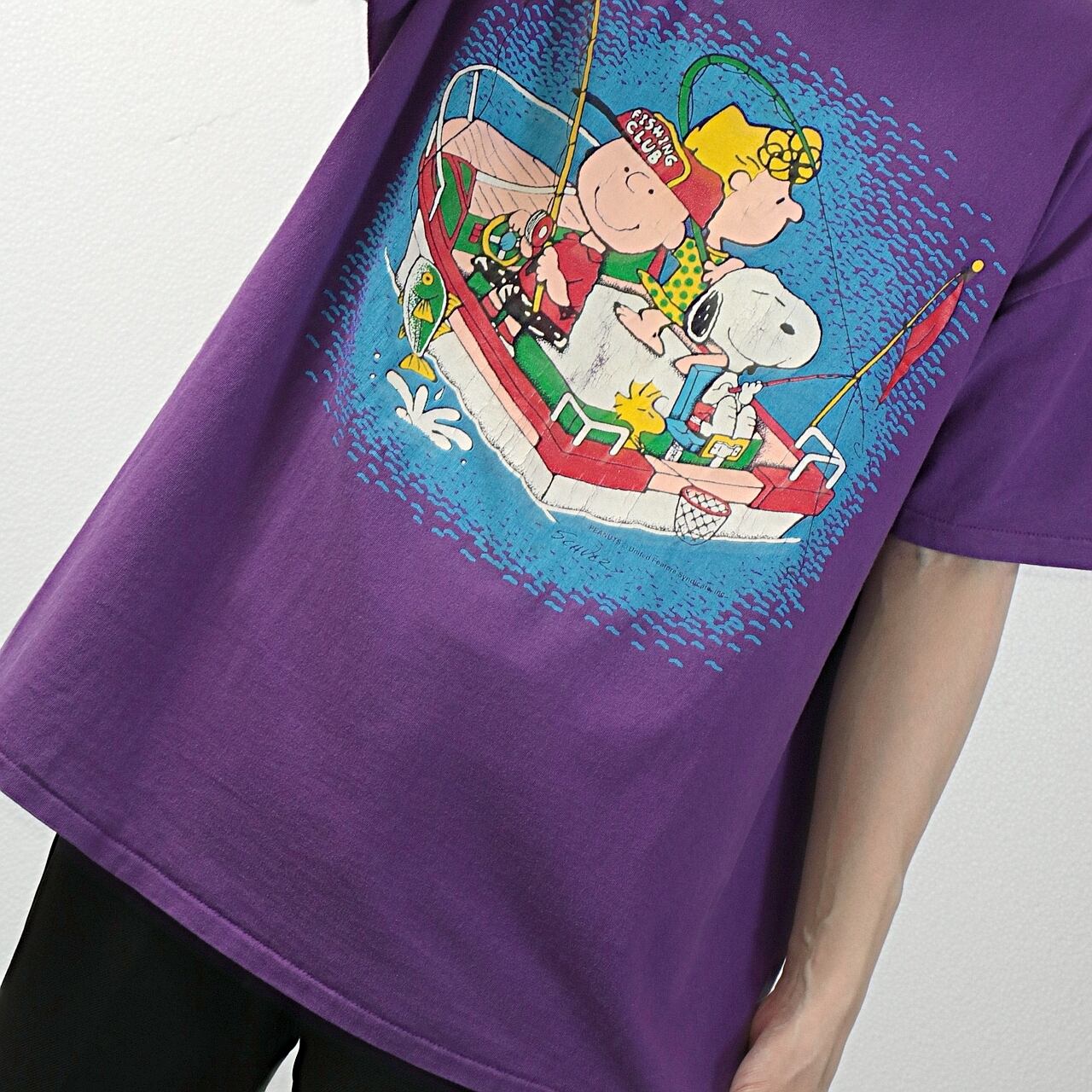 90s Snoopy&peanut スヌーピー ピーナッツファミリー -fishing club- キャラクター Tシャツ used 古着