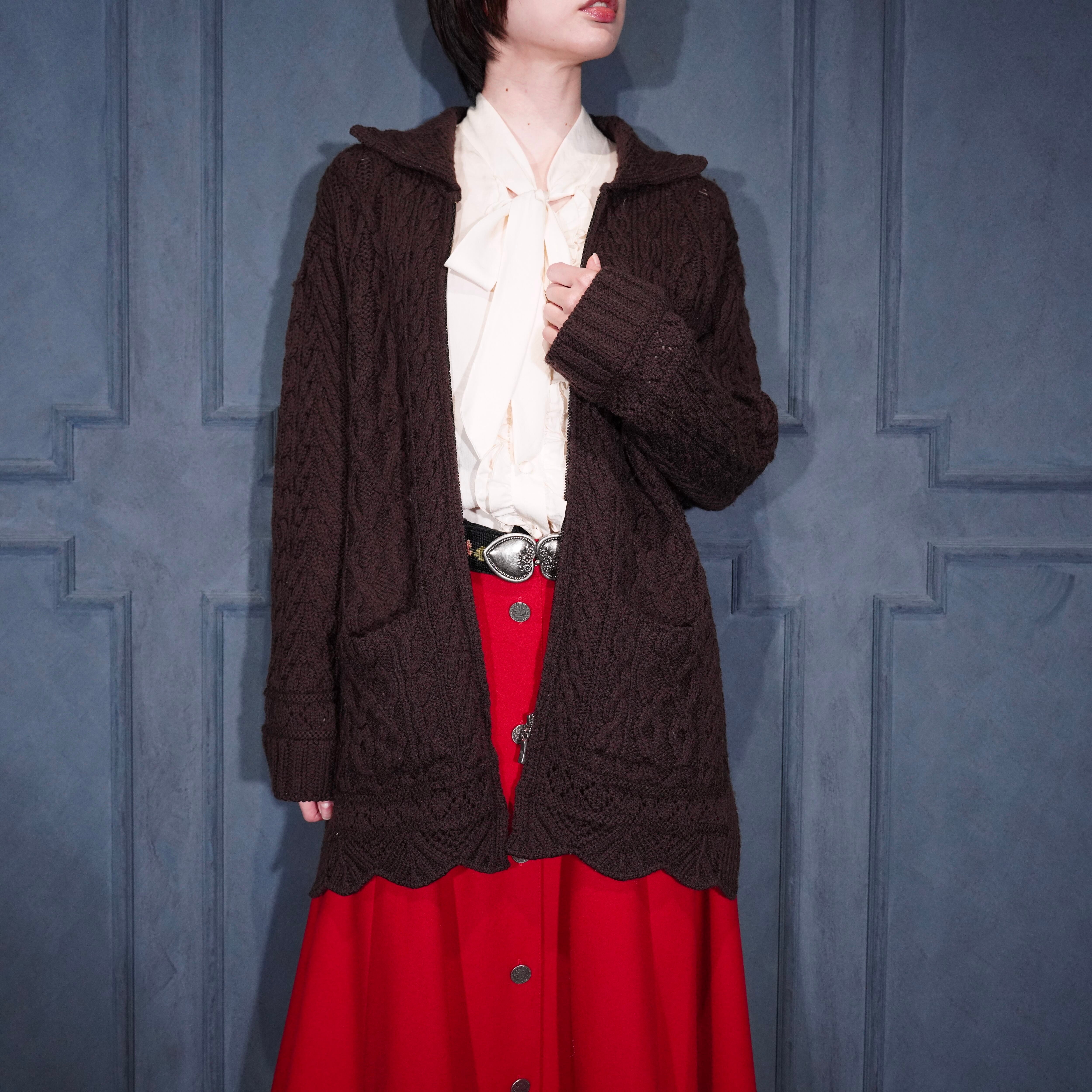 ニットブルゾン ニット VINTAGE 古着 総柄 デザイン 3D KNIT DESIGN 