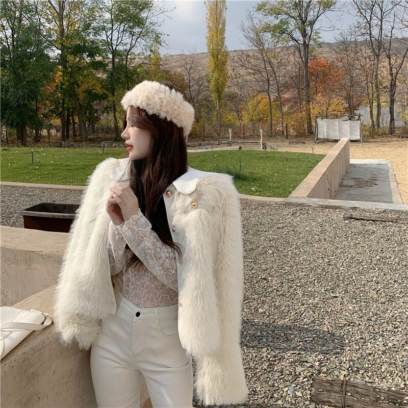 フェイクファーファーオールインワンショートコートレディース秋冬厚手2020ニューコートルーズバージョンぬいぐるみフリーストップ ブラックストロベリース11918508022