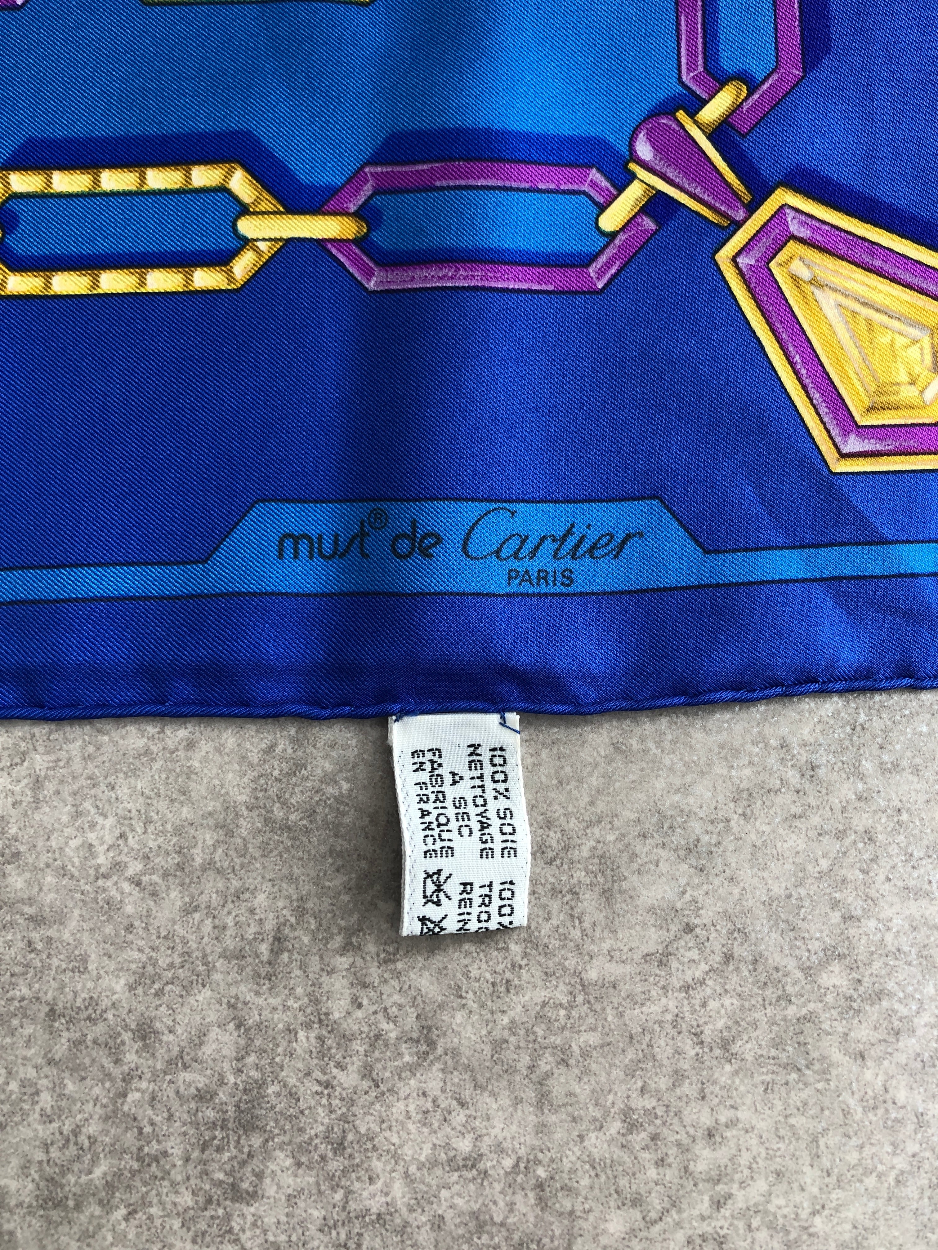 Cartier カルティエ スカーフ ブルー 宝石モチーフ シルク vintage