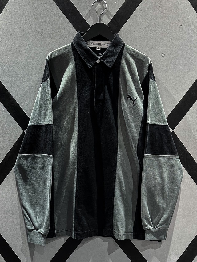 【X VINTAGE】"PUMA" Black × Gray L/S Polo Shirt