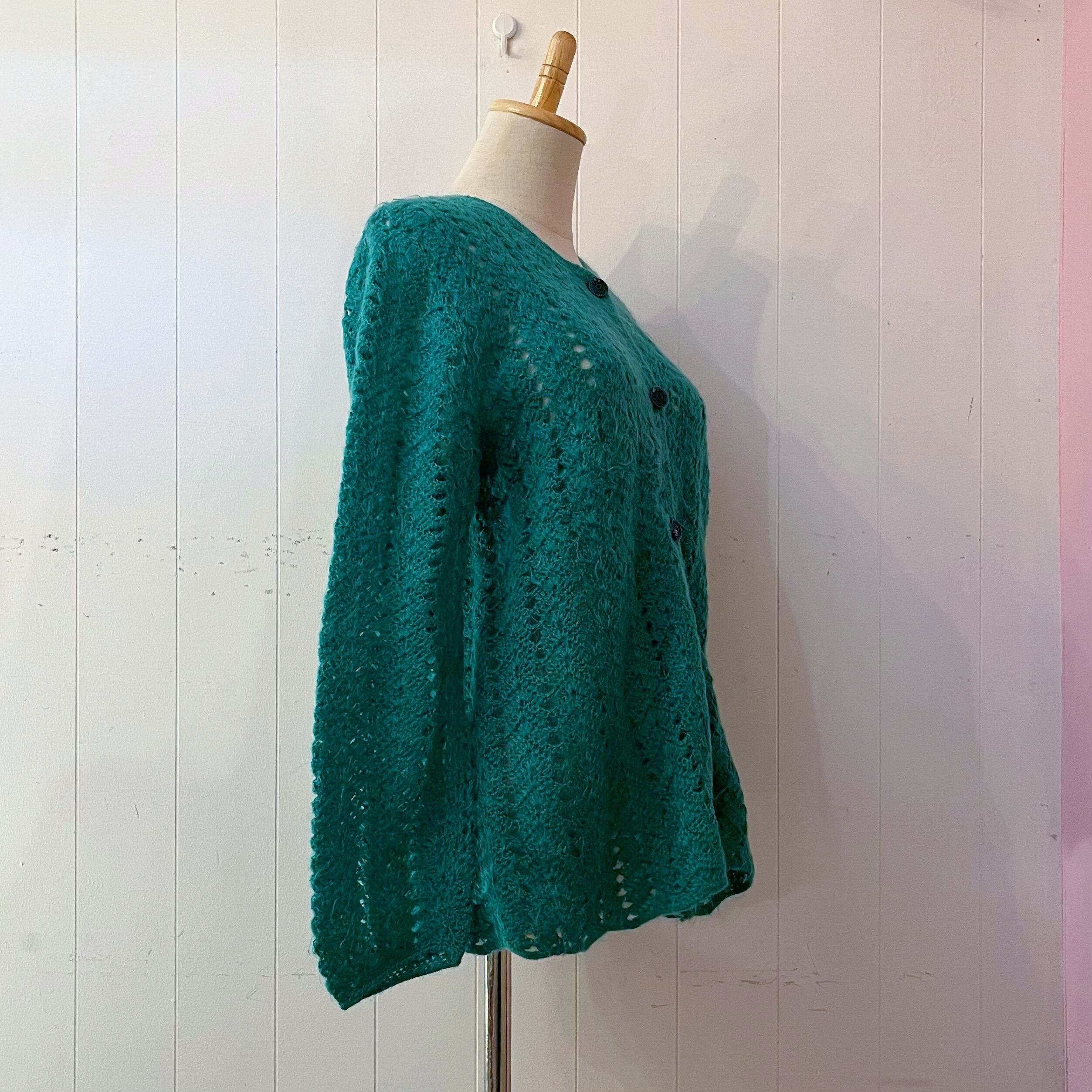 green crochet knit cardigan