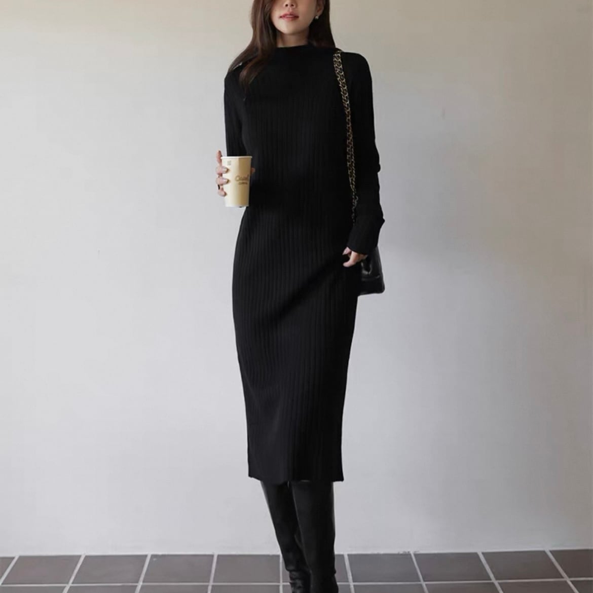 ハイネックリブニットワンピース ◆3col YH9652