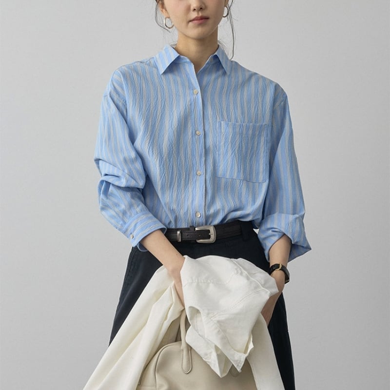 パッチポケット ストライプ 長袖シャツ ◆3color 204635