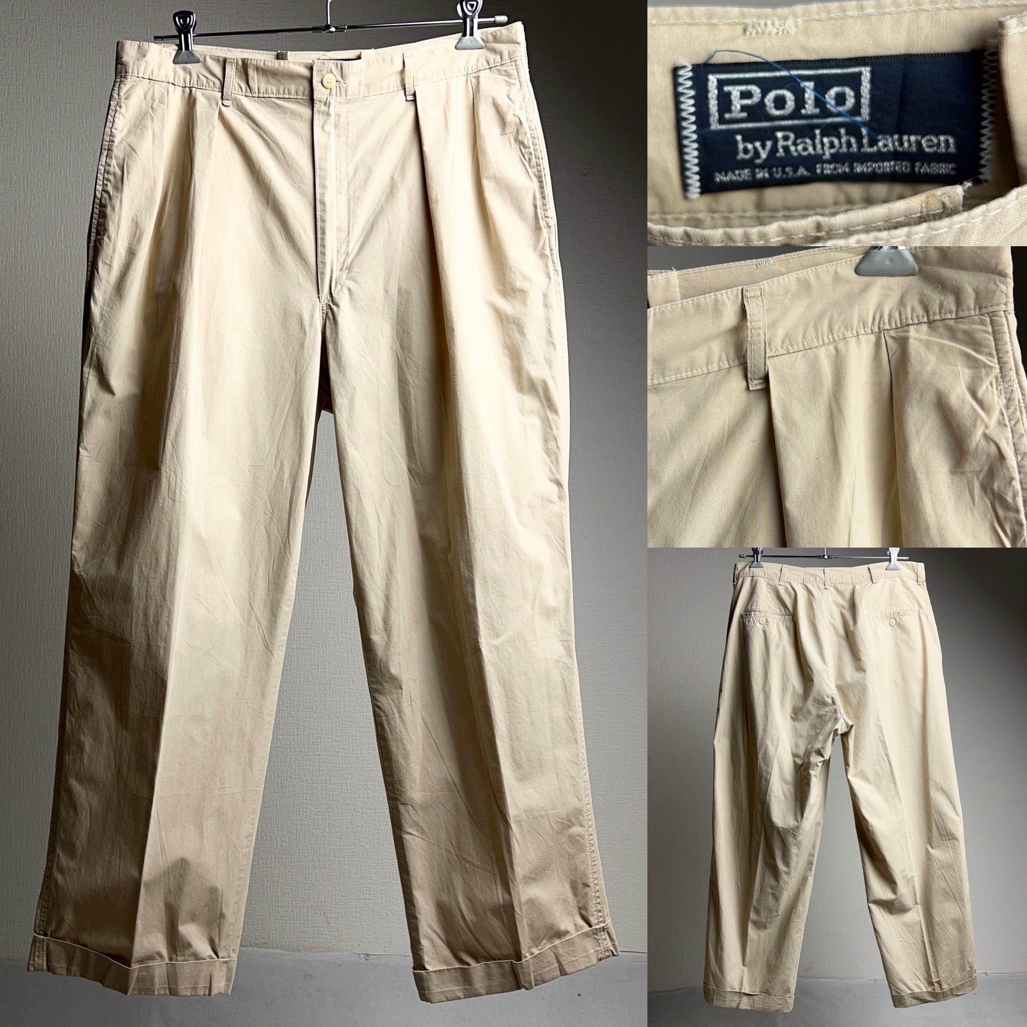 90's “Polo by Ralph Lauren” IN-TUCK COTTON PANTS USA製 2タック ワイドチノパン  ポロラルフローレン インタック W38 90年代【1000A13】